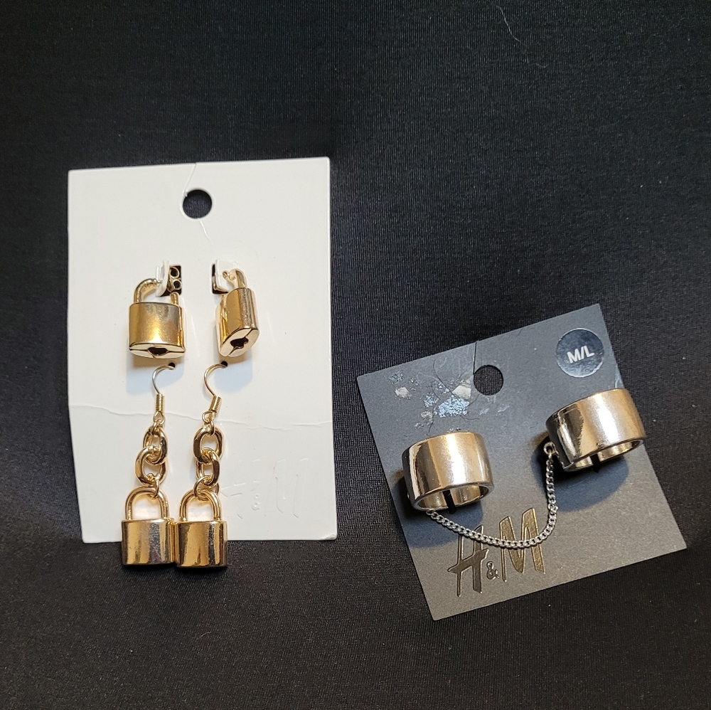 H&M lock earrings and rings